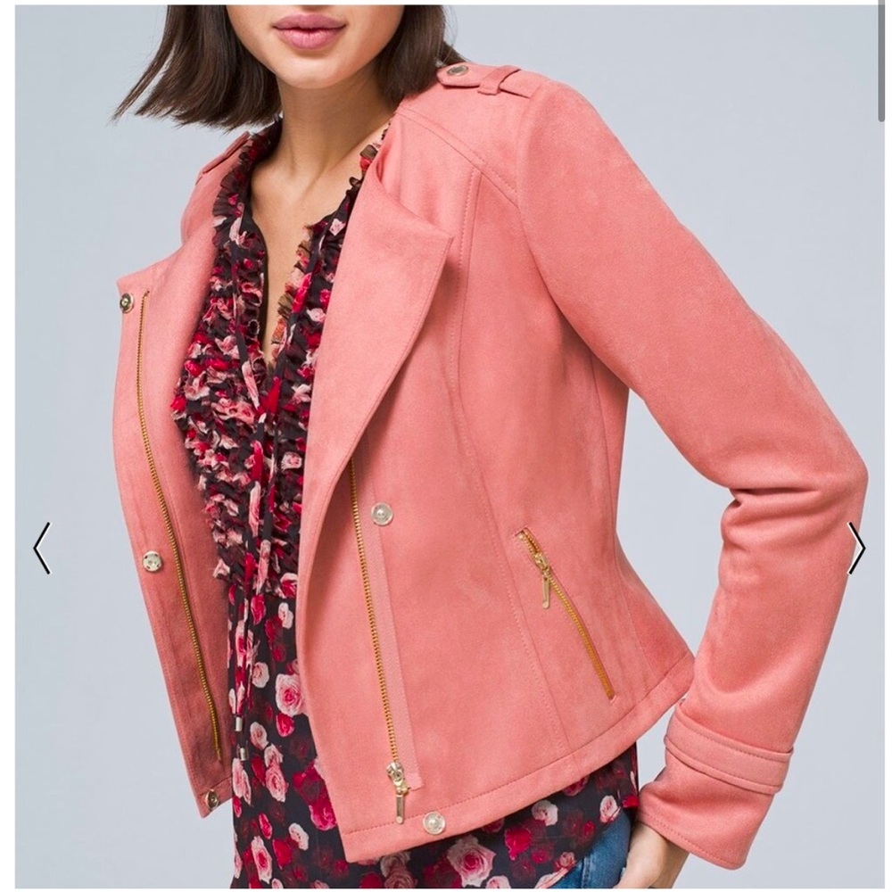 WHBM - Pink Faux Suede Moto Jacket